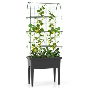 Bac à potager surélevé auto-arrosant avec treillis pour plantes grimpantes et trous de drainage - Product Image 1