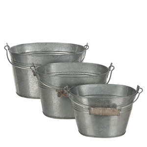 Charming <b>galvanized</b> flower <b>bucket</b> with artistic outhouse print for use in cottage garden setups and patio displays - Product Image 3