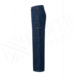 Pantalones Cargo de Mezclilla para Hombre, Lavado Oscuro, Cintura Alta, Corte Regular, Algodón, Estilo Casual Otoñal, Pierna Recta - Product Image 1
