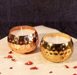 Bougeoir en aluminium martelé doré pour Pâques, Noël, mariage et anniversaire, décoration de table, pot à bougie - Product Image 1