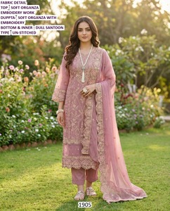 Conjunto de Kurta Peach Noor Tradicional para Mujer, de Organza Bhandhani, Largo hasta el Suelo, de Secado Rápido, para Fiestas, Bodas y Diwali (Todas las Temporadas) - Product Image 2