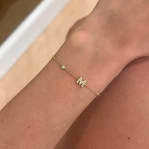 Initial Letter Charm <b>Bracelet</b> 14k 18k Gold 925 <b>Silver</b> Custom Lab Grown Diamond Alphabet Name Dainty Cable Chain Custom Wholesale - Product Image 2