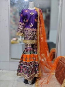 2022ตาข่ายผ้าไหมปากีสถานปักมุก gharara แบบดั้งเดิมชาติพันธุ์ salwar kameez บล็อกพิมพ์ลายสำหรับปาร์ตี้ - Product Image 2