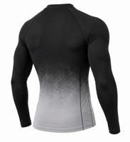 Rashguard à manches longues pour homme, col rond, couleur dégradée noire, séchage rapide, respirant, spandex, polyester, anti-UV, respectueux de l'environnement