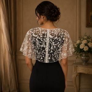 Elegante Capa Blanca con Cuello de Malla Bordado Floral para Mujer, Capa Transparente de Encaje, Ligera y Desmontable, para Fiestas Formales - Product Image 3
