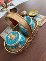 Meenakari-design Amerikaanse stijl gepersonaliseerde kleur zakelijk geschenkset ijzeren mandje deksel 250ml gepersonaliseerd logo