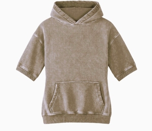 Sweat à capuche décontracté pour femme grande taille 100 % coton lavé à manches courtes, respirant, de haute qualité, pour l'hiver, avec logo personnalisé - Product Image 4