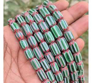 Perles Chevron en Verre Originales Vert Noir Étoile |   Perles de commerce africaines vénitiennes Ghana - Product Image 5
