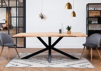 Table à manger rectangulaire moderne en bois de manguier massif, base en piédestal cannelé, sièges pliables pour 6 personnes, garantie 1 an, meubles pour la maison