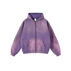 Sudadera con capucha y cremallera para hombre, estilo streetwear, 450 g/m², 100% algodón, oversize, casual, lisa, con cremallera completa y efecto lavado ácido - Product Image 4