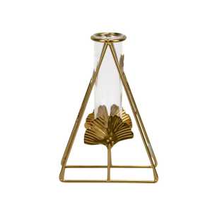 Jarrón Decorativo Industrial de Hierro con Tubo de Vidrio, 20 cm de Altura, Diseño de Hojas Negras, Porta Flores - Product Image 2