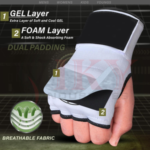 Gants de boxe et de fitness de qualité supérieure, blancs, rembourrés, avec protection des jointures, en coton élastique, pour entraînement intensif sur sac de frappe. - Product Image 2