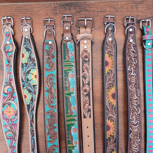 Collier de chien en cuir usiné fabriqué à la main collier de chiot rembourré de formation florale colliers de chien confortables en cuir véritable de haute qualité - Product Image 6