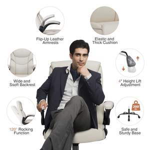 Sweetcrispy <b>Ergonomic</b> <b>Home</b>/<b>Office</b> <b>Chair</b> PU Leather High Back with Flip-Up Armrest Adjustable Executive <b>Desk</b> <b>Chair</b> - Product Image 5