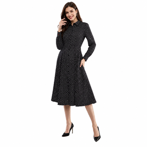 Vestido Formal de Alta Calidad para Mujer, Estampado de Puntos, Manga Larga, Corte Entallado, Casual, Elegante, Largo hasta la Rodilla, de Poliéster - Product Image 4