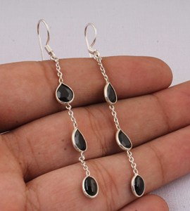 Natural Black Onyx <b>Earrings</b> 925 Sterling <b>Silver</b> Jewelry Vintage Style Oval Black Gemstone <b>Earrings</b> Antique Finish <b>Dangle</b> <b>Earring</b> - Product Image 2