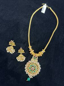 TISHYA DIAMOND Ethnic Gold Plated Copper Alloy Necklace Earring <b>Set</b> Brilliant Cut Ruby Imitation <b>Pearl</b> Women's Wedding <b>Jewelry</b> - Product Image 2