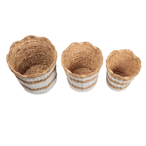 Vietnam Water Hyacinth Wastebasket Natural Woven Rubbish <b>Bin</b> Scalloped Seagrass Style Waste <b>Bin</b> Wholesale Home Storage - Product Image 3