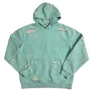 Sweat à capuche vert menthe vieilli pour homme, coupe oversize en coton French Terry, style streetwear décontracté, couleur unie - Product Image 1