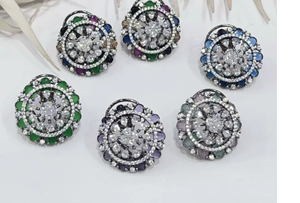 Trendy Stylish Victorian Polish Brass <b>Silver</b> Finish Zircon Charm <b>Earrings</b> <b>Set</b> Premium Quality for Wedding Modern Wear for Women - Product Image 3
