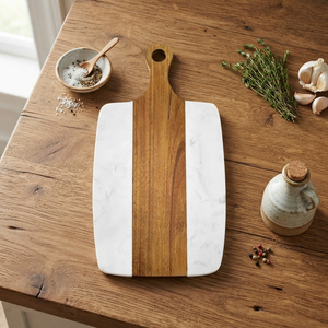 Tabla de servir de doble material, mármol y madera, con asa, rectangular, para queso y aperitivos - Product Image 2