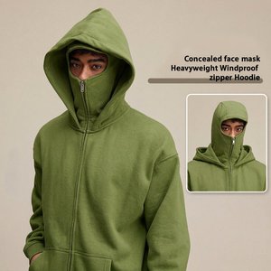Sudadera con capucha completa con cremallera para hombre, de marca privada personalizada, para invierno, con doble capucha, color sólido, estilo urbano, ropa de moda. - Product Image 1