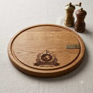 Planche à découper ronde personnalisée en bois avec rainure pour jus, en chêne massif, pour pizza et plateau à fromage - Product Image 1