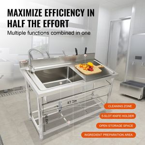 Lavello Commerciale Monoblocco Autoportante per Cucina 47 X 19.7 X 37.4 in Acciaio Inossidabile, Set Lavello Utilitario in Acciaio Lavorato - Product Image 5