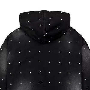 Sweat à capuche personnalisé épais 400 g/m² avec strass, style streetwear vintage délavé, noir délavé à l'acide, coupe oversize - Product Image 2