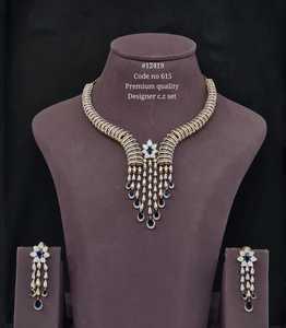Collar y pendientes colgantes de circonita cúbica 12419, con piedra rosa, chapados en oro sobre latón, estilo llamativo para fiesta de bodas de mujer - Product Image 4