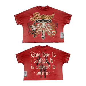 Custom Men Streetwear Graphic Cotton T-Shirt & Denim Shorts Set <b>Distressed</b> Oversized Summer Urban Print Two Piece Quick Dry Set - Product Image 5