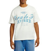 Custom OEM ODM 100% Cotton Avirex Men's <b>White</b> Short Sleeve T-Shirt With Blue Printed Logo O-Neck Casual Regular Fit Jersey - Product Image 3