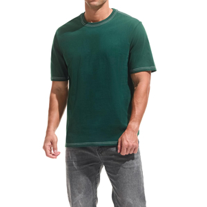Camiseta de Punto para Hombre, Cuello Redondo, Manga Corta, Color Verde Oscuro, Estilo Casual, Corte Regular, 100% Algodón Jersey, Ribete en Contraste - Product Image 2
