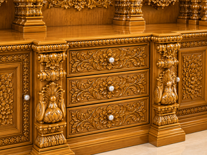 Royal Triple Shikhara Teak Wood Hindu Home Temple Grand Traditional Indian Wooden <b>Pooja</b> <b>Mandir</b> with Intricate Carvings For USA - Product Image 4