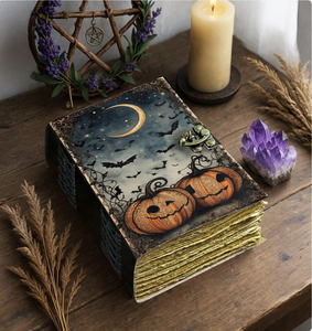 Handmade Halloween Leather Hardcover Grimoire Journal with Sewing Binding and 100 Sheets Gothic Witchcraft Book of Shadows - Product Image 3