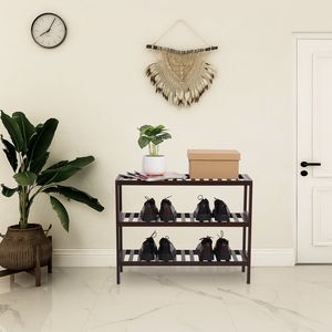 Moderna Scarpiera a 3 Ripiani in Bambù con Panca, Scaffale Multifunzionale per Ingresso, Corridoio, Bagno o Soggiorno - Product Image 2