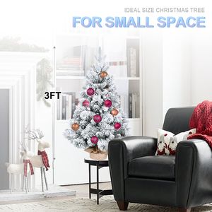Sapin de Noël de table floqué de 90 cm avec cônes de pin, baies rouges et base en toile de jute PE PVC - Product Image 4
