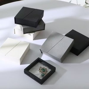 High-End Rigid Jewelry <b>Box</b> Rectangle Ivory Board Embossing Pink <b>Black</b> White Satin Liner Custom Logo Printing - Product Image 2