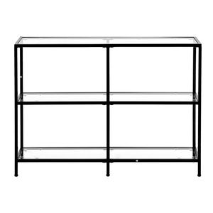 Tavolo Console Moderno a 3 Ripiani in Vetro Rettangolare con Gambe in Ferro, Tavolino per Divano, Scrivania Dorata con Piano in Vetro Temperato - Product Image 1