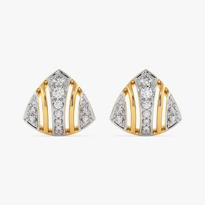 Boucles d'oreilles clous en or jaune avec diamant de laboratoire, motif bouclier géométrique en éventail - Product Image 1