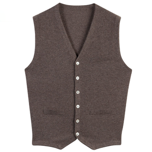 <b>Men's</b> V-Neck Wool Vest <b>Sleeveless</b> Solid Color Button Closure Autumn Standard Thickness Knit Sweater - Product Image 1