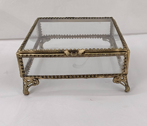 New Style Brass Metal <b>Glass</b> Container Square Jewellery Display <b>Box</b> Mirror Base Handmade Simple Jewellery <b>Box</b> for Girls & Women - Product Image 1
