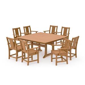 Ensemble de table à manger carrée en teck massif pour 8 personnes, table à plateau en lattes pour patio avec fauteuils - Product Image 1