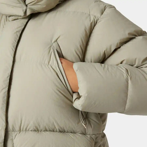Chaqueta acolchada beige para mujer, con cuello alto, gruesa, de manga larga, con cremallera, abrigo largo de invierno - Product Image 6