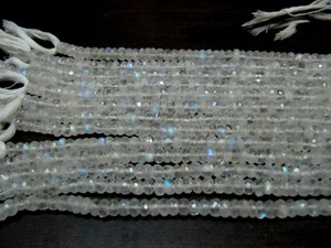 Perles facettées en pierre de lune arc-en-ciel blanc naturel, forme rondelle, 4 à 6 mm, brin de 8 pouces de long - Product Image 2
