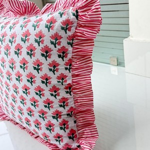 ปลอกหมอนอิงลายดอกไม้สีชมพูทรงสี่เหลี่ยมผืนผ้าสไตล์โบฮีเมียนปักลายปิดด้วยกระดุมตกแต่งบ้าน - Product Image 3