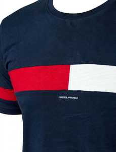 T-shirt décontracté à manches courtes pour homme ONETEN, col rond, tricoté, avec logo frontal, blocs de couleur et bordure contrastante, coupe classique - Product Image 6