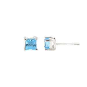 Women's Daily Wear Jewelry 925 Sterling Silver <b>Stud</b> <b>Earrings</b> 4MM Square Faceted Swiss <b>Blue</b> Topaz Gemstone <b>Earrings</b> Gift for Her - Product Image 2
