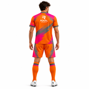 ชุดฟุตบอลชาย RONAL SPORTS สีส้มชมพู ลายเรขาคณิต แขนสั้น ระบายเหงื่อได้ดี ทรงสปอร์ต เหมาะสำหรับทุกฤดูกาล - Product Image 4
