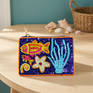 Jaunty Fashion Handmade Seed Bead Coin Pouch Embroidered Zipper Pouch <b>Sequin</b> Ocean Life Pattern Custom Logo Promotional Daily - Product Image 1